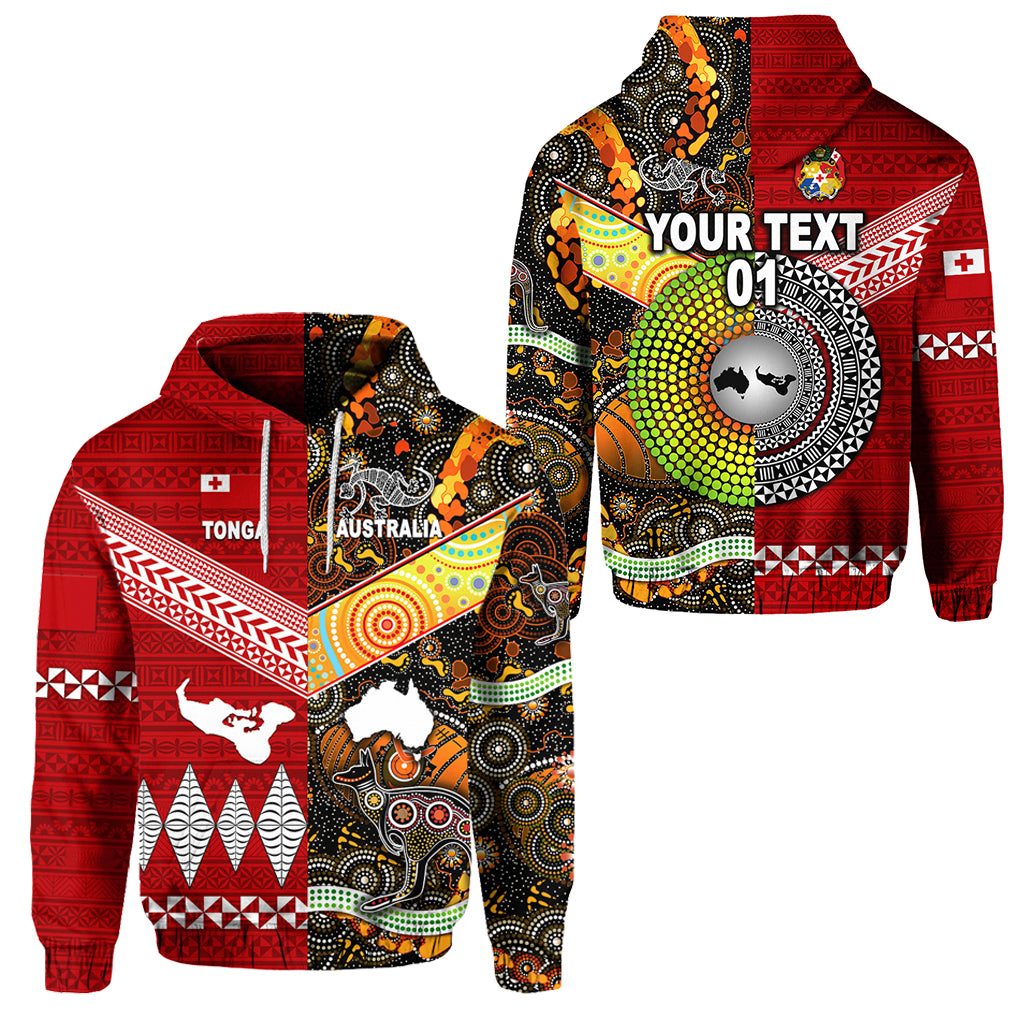 Custom Tonga Ngatu and Australia Aboriginal Hoodie Together, Custom Text and Number LT8 Unisex Red - Polynesian Pride