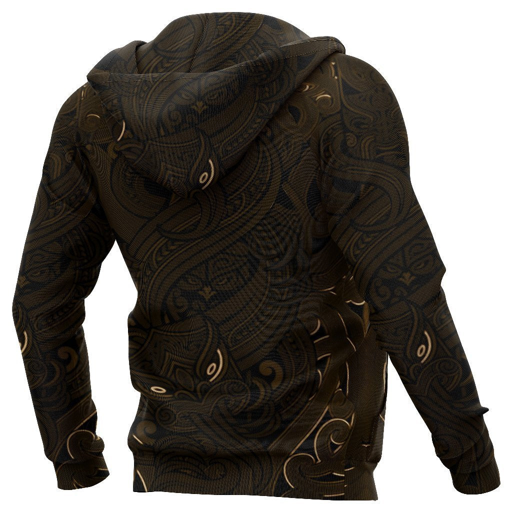 New Zealand Hoodie, Maori Gods Pullover Hoodie, Tumatauenga (God of War) Gold - Polynesian Pride