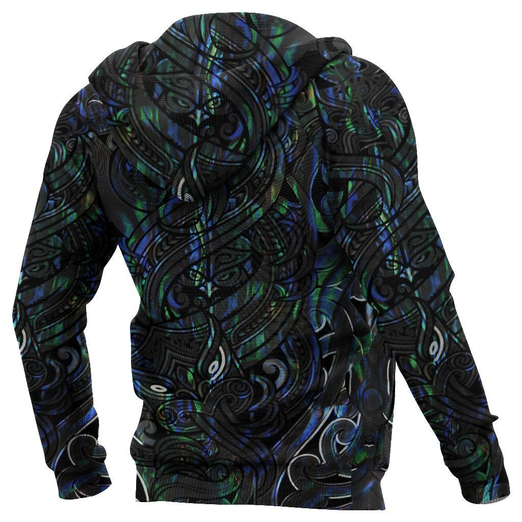 New Zealand Zip up Hoodie, Maori Gods Zipper Hoodie, Tumatauenga (God of War) Paua Shell - Polynesian Pride