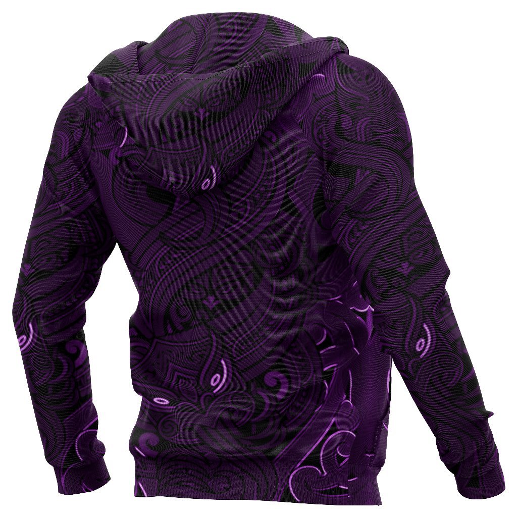 New Zealand Zip up Hoodie, Maori Gods Zipper Hoodie, Tumatauenga (God of War) Purple - Polynesian Pride