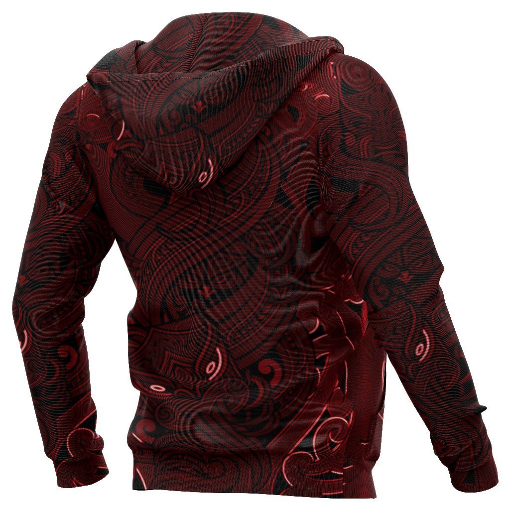 New Zealand Zip up Hoodie, Maori Gods Zipper Hoodie, Tumatauenga (God of War) Red - Polynesian Pride