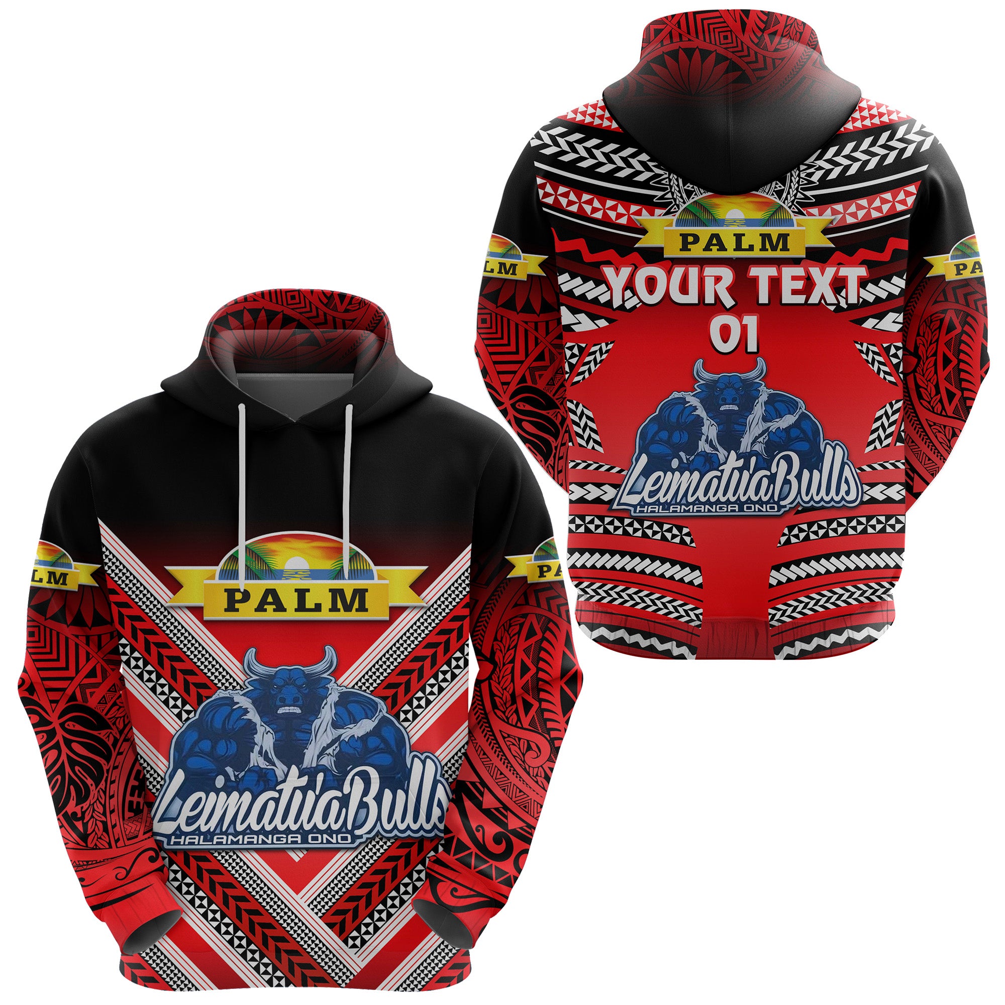 Custom Mate Maa Tonga Hoodie Leimatua Bulls Creative Style Red, Custom Text and Number LT8 Unisex Red - Polynesian Pride