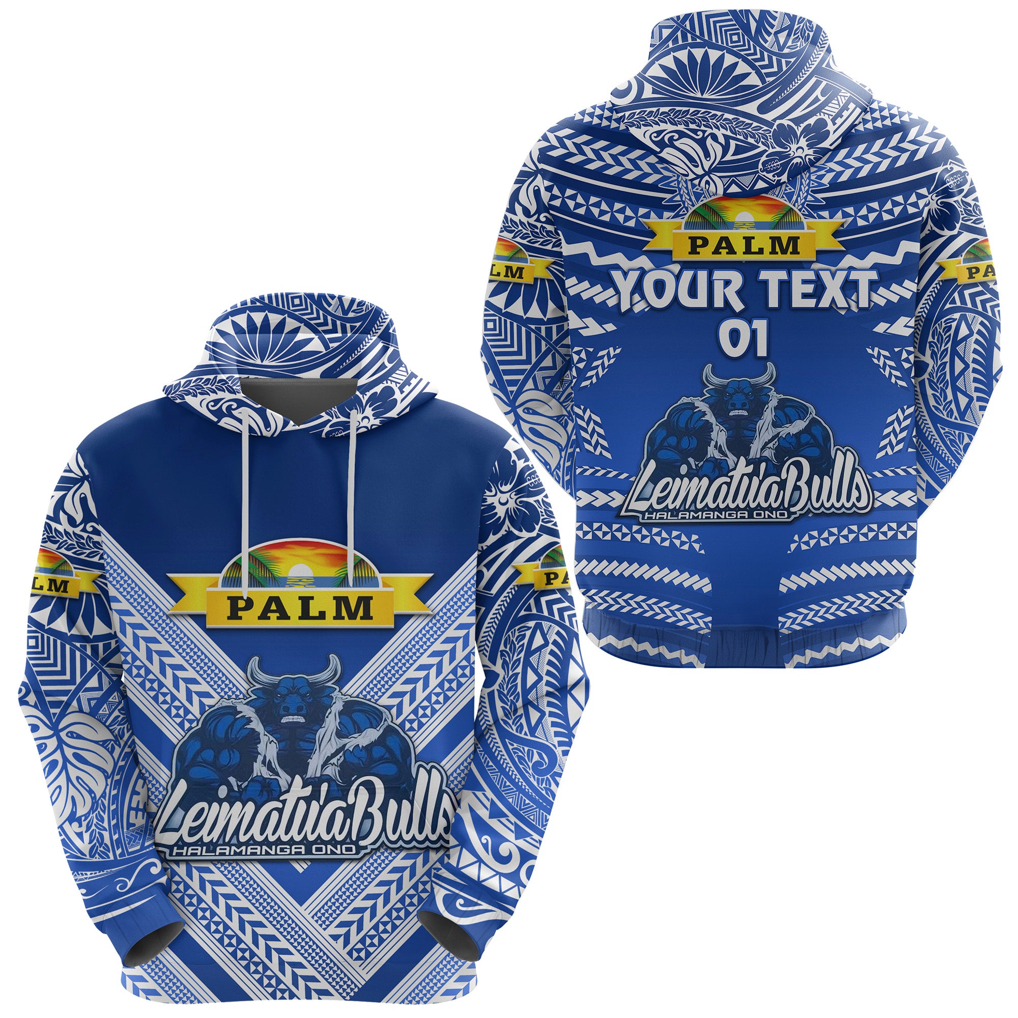 Custom Mate Maa Tonga Hoodie Leimatua Bulls Creative Style Blue, Custom Text and Number LT8 Unisex Blue - Polynesian Pride