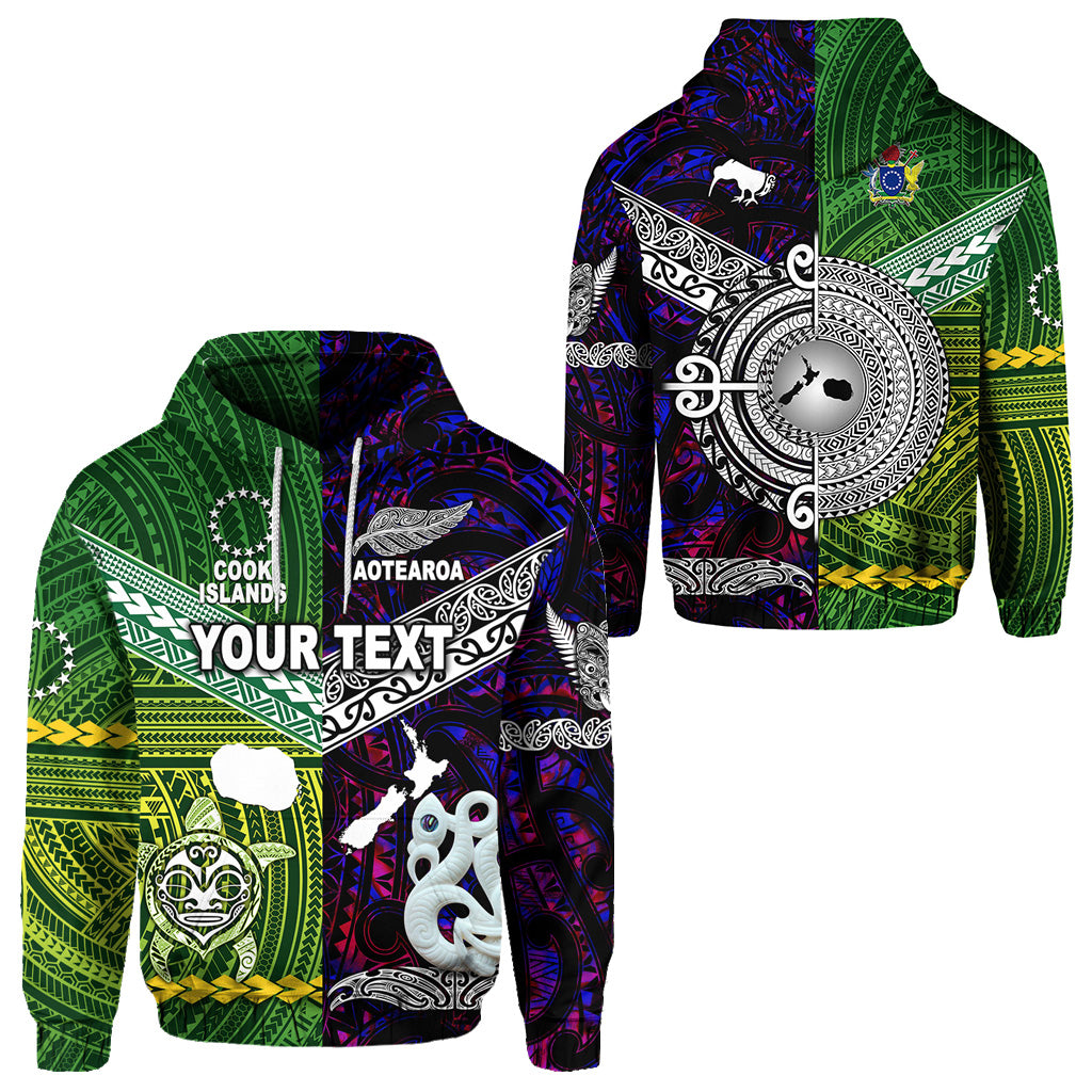 Custom New Zealand Cook Islands Hoodie Maori and Polynesian Together Purple LT8 Unisex Green - Polynesian Pride