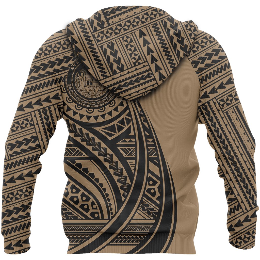 Hawaii Coat of Arms Polynesian Zip up Hoodie Tatoo Style Gold - Polynesian Pride