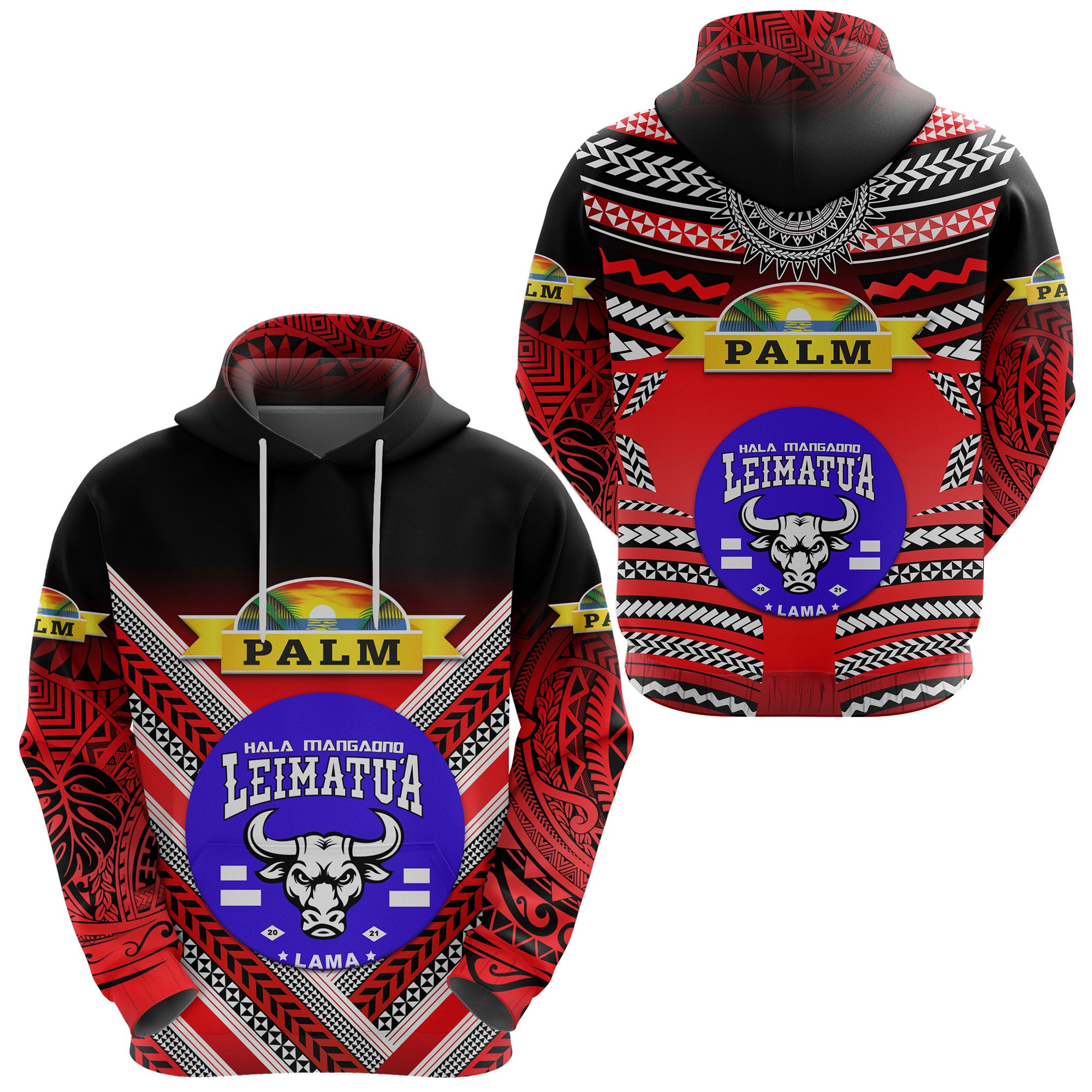 Mate Maa Tonga Hoodie Leimatua Bulls Creative Style Red NO.1 LT8 Unisex Red - Polynesian Pride