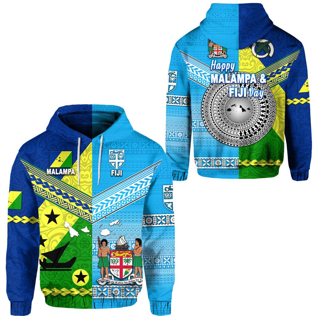 Happy Vanuatu Malampa Province and Fiji Day Hoodie Together LT8 Unisex Blue - Polynesian Pride