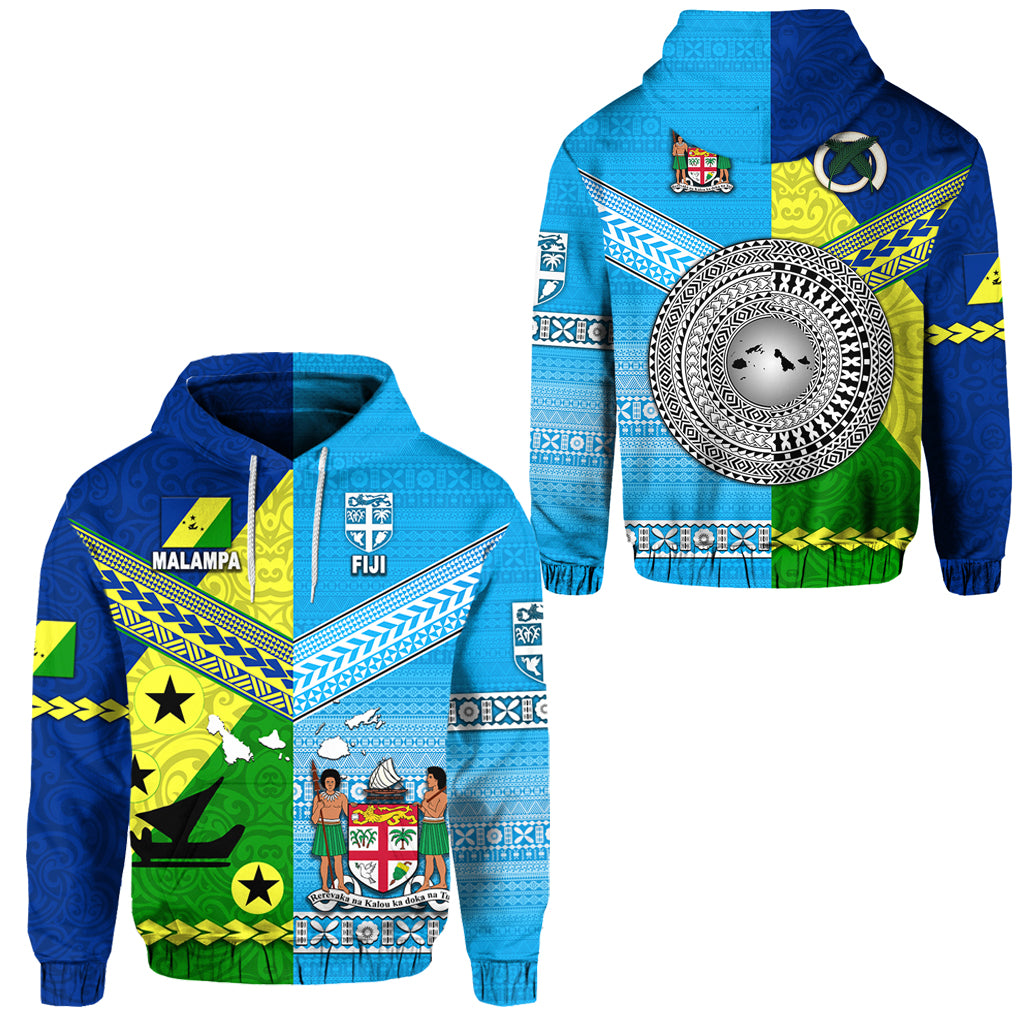 Vanuatu Malampa Province and Fiji Hoodie Together LT8 Unisex Blue - Polynesian Pride