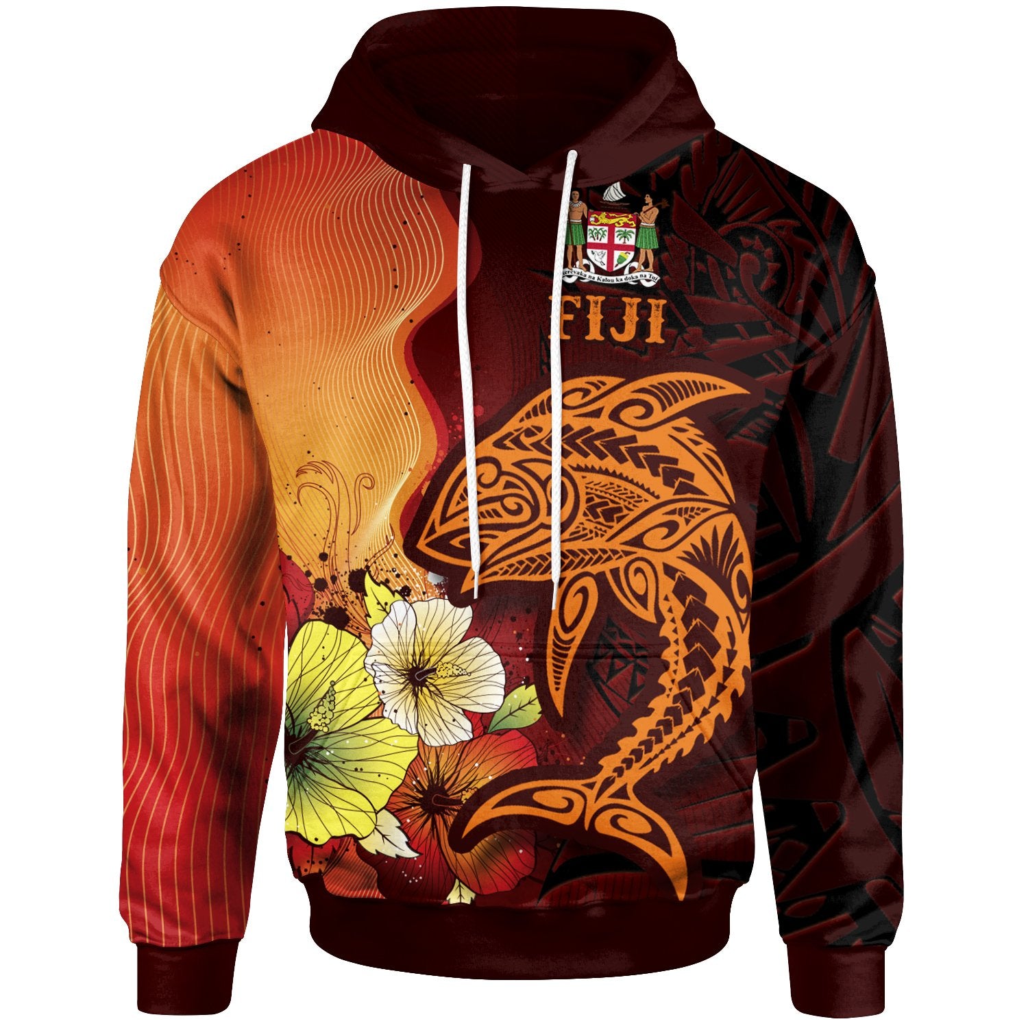 Fiji Hoodie Tribal Tuna Fish Unisex Orange - Polynesian Pride