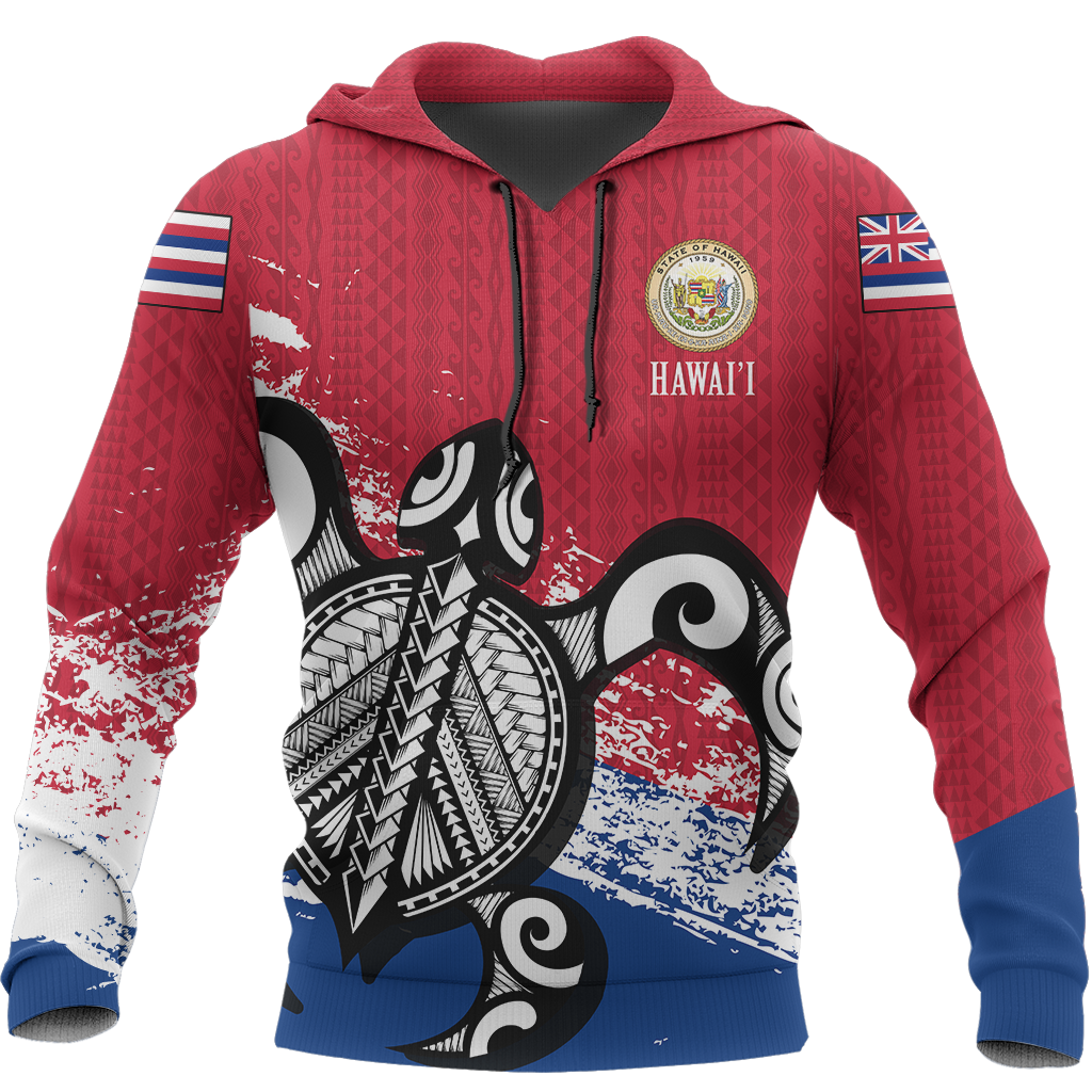 Hawaii Honu Hoodie Hawaii Flag Seal Special Version A02 Unisex Red - Polynesian Pride