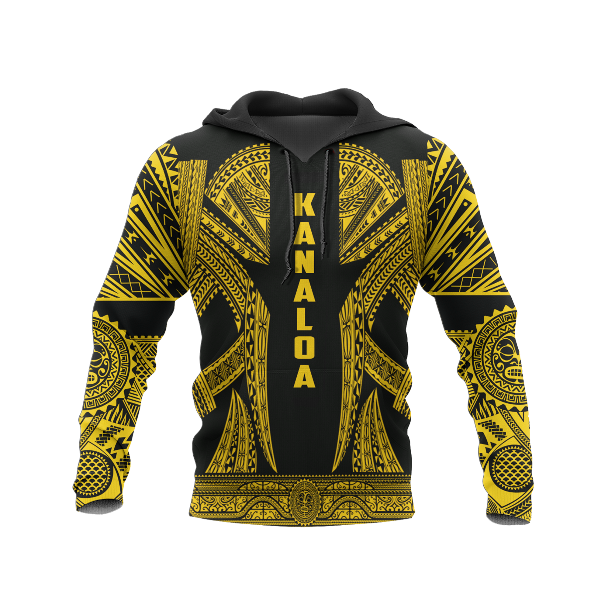 Hawaii Pullover Hoodie Kanaloa Polynesian Tattoo Special Yellow A8 Unisex Yellow - Polynesian Pride