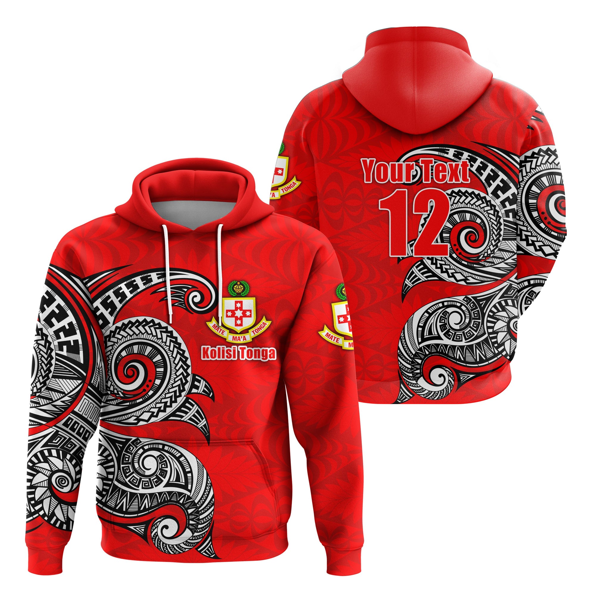 Custom Kolisi Tonga Hoodie Mate Maa Tonga Polynesian Waves Style Unisex Red - Polynesian Pride