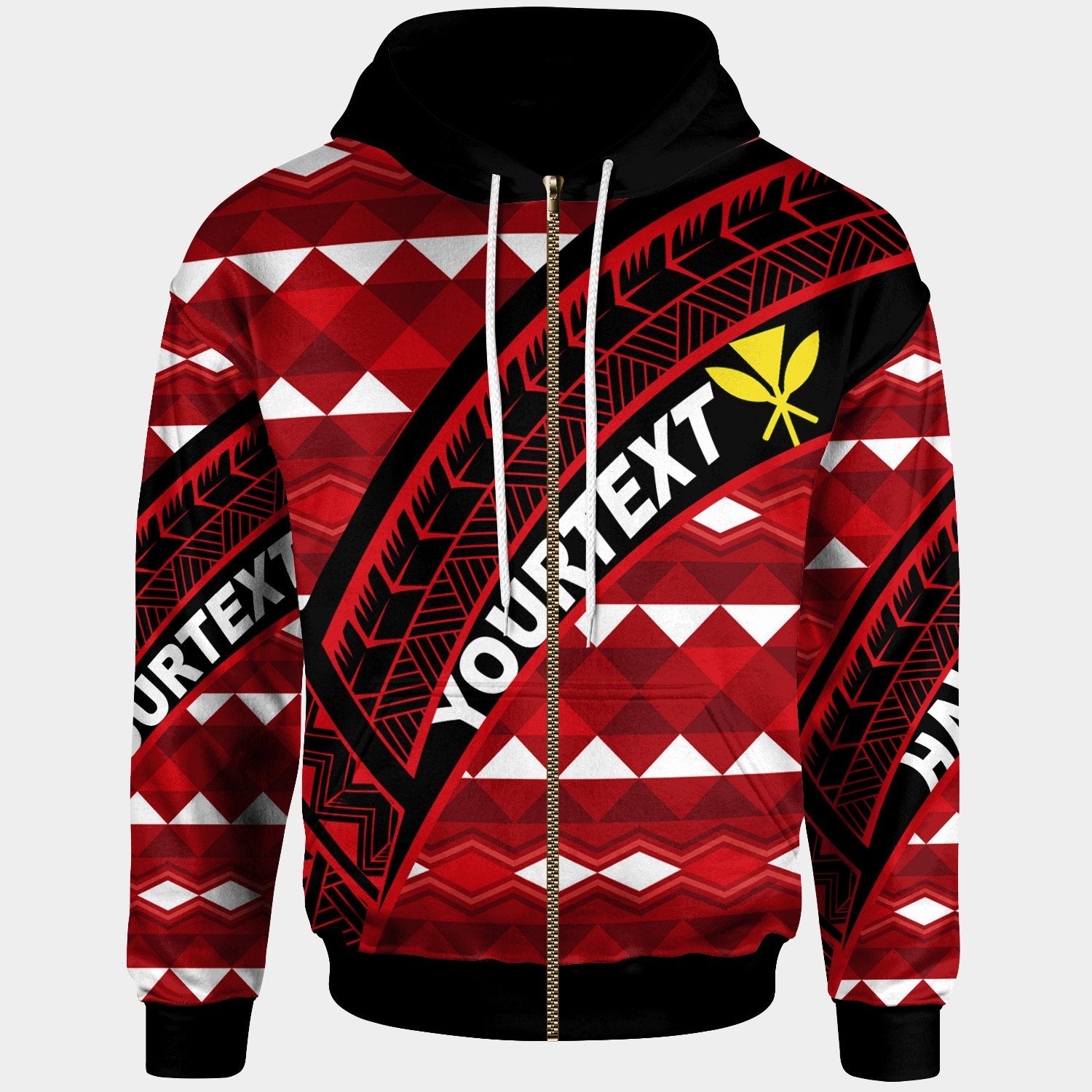 Hawaii Custom Zip up Hoodie Red Hawaiian Tribal Seamless Pattern Unisex Red - Polynesian Pride