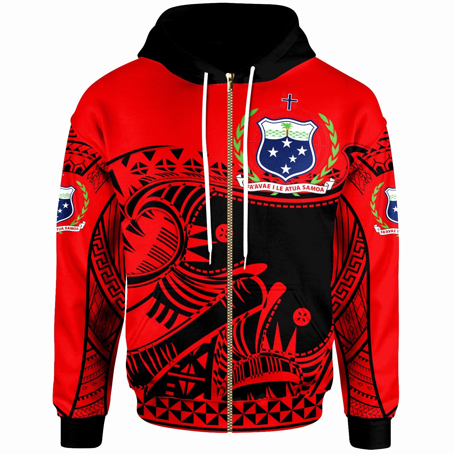 Samoa Custom Zip up Hoodie Dynamic Sport Style Red Color Unisex Red - Polynesian Pride