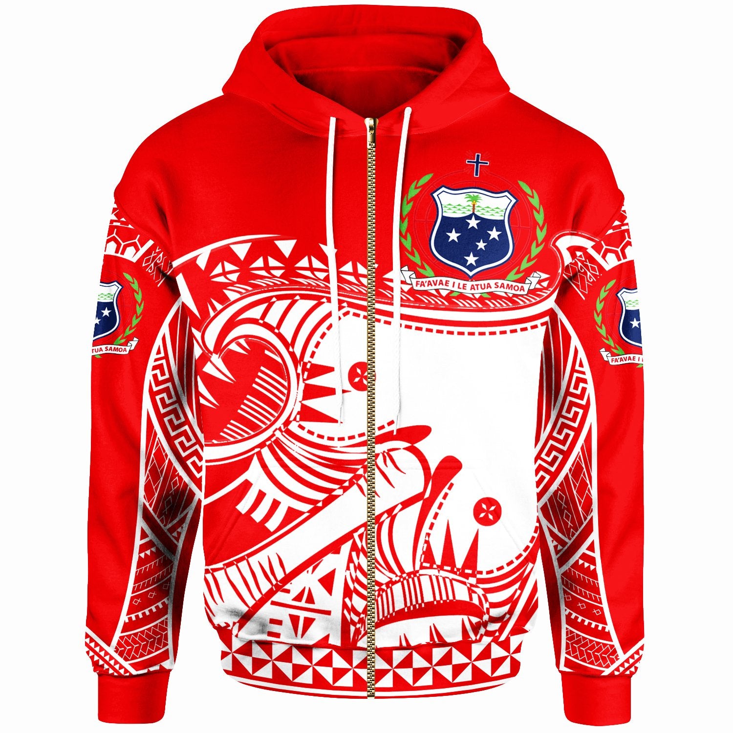 Samoa Custom Zip up Hoodie Dynamic Sport Style Red White Color Unisex Red - Polynesian Pride