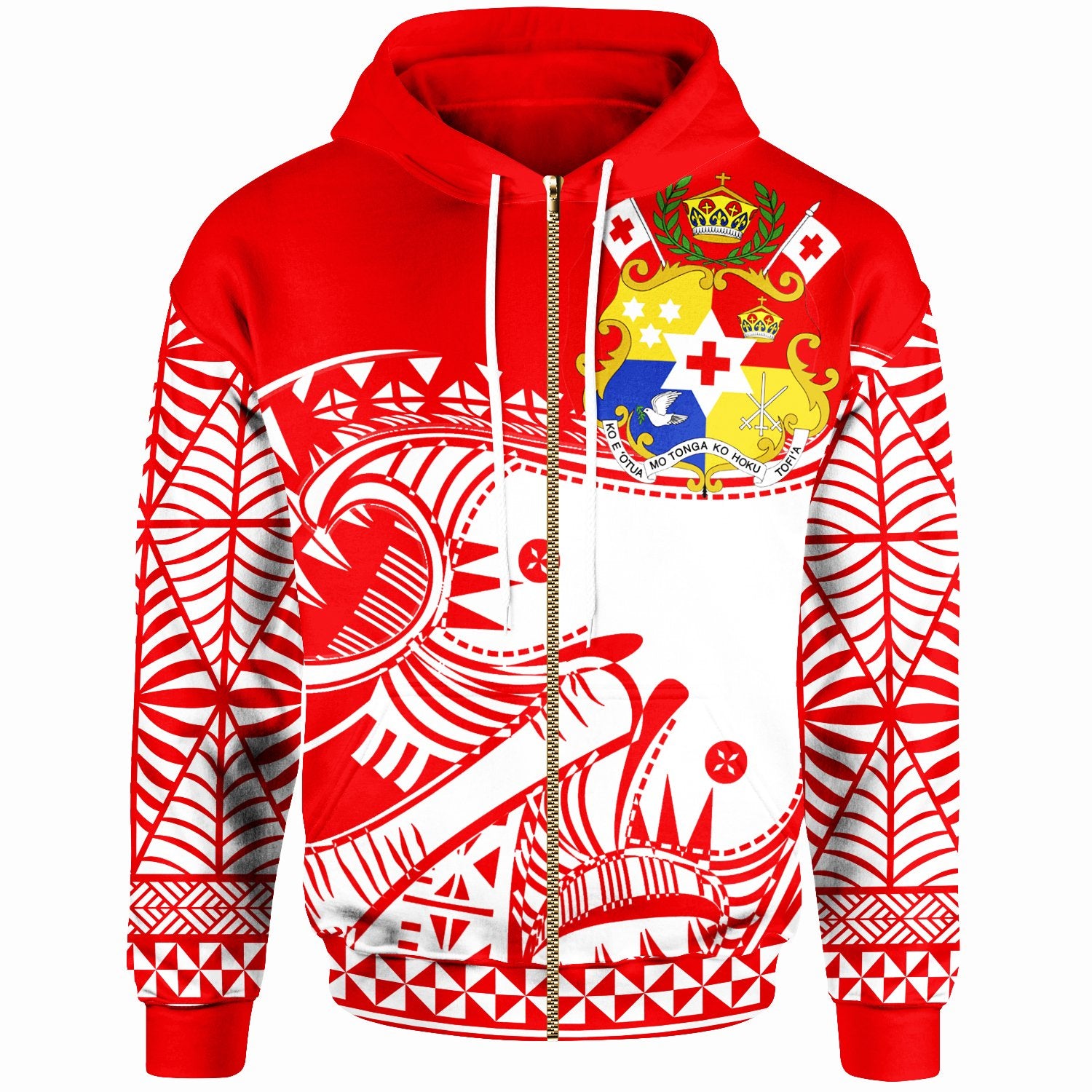 Tonga Custom Zip up Hoodie Youthful Dynamic Style Red White Color Unisex Red - Polynesian Pride