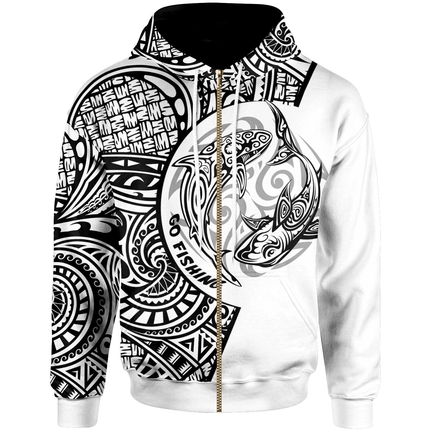 Fiji Zip Hoodie Go Fishing Now Unisex White - Polynesian Pride