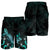 New Caledonia Polynesian Men's Shorts - Turtle With Blooming Hibiscus Turquoise - Polynesian Pride