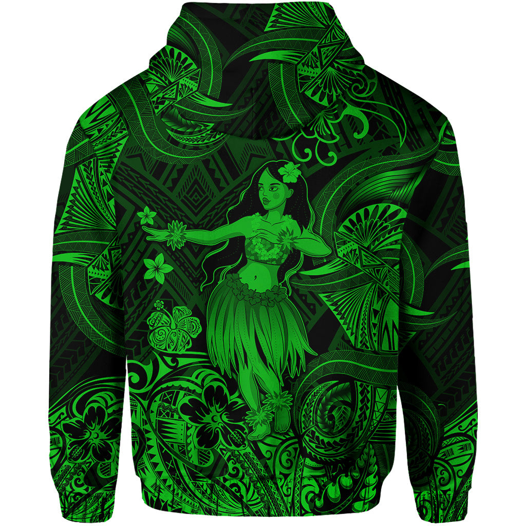 Hawaii Hula Girl Polynesian Hoodie Unique Style Green LT8 - Polynesian Pride