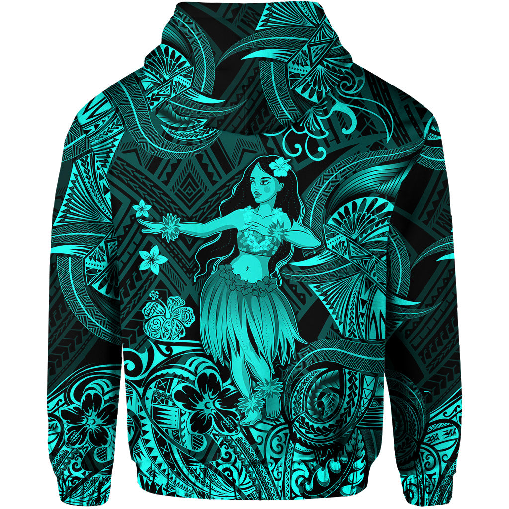 Hawaii Hula Girl Polynesian Zip Hoodie Unique Style Turquoise LT8 - Polynesian Pride