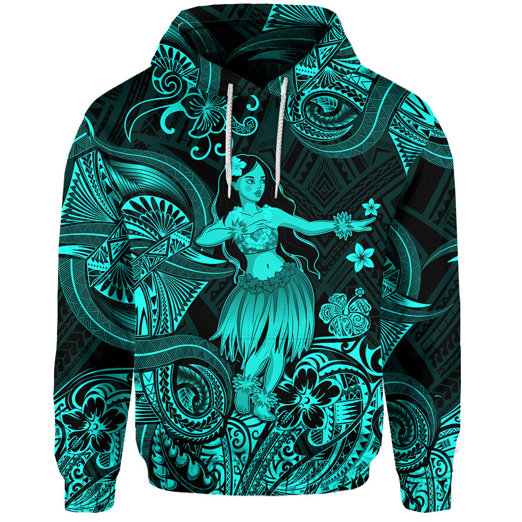 Hawaii Hula Girl Polynesian Hoodie Unique Style Turquoise LT8 - Polynesian Pride