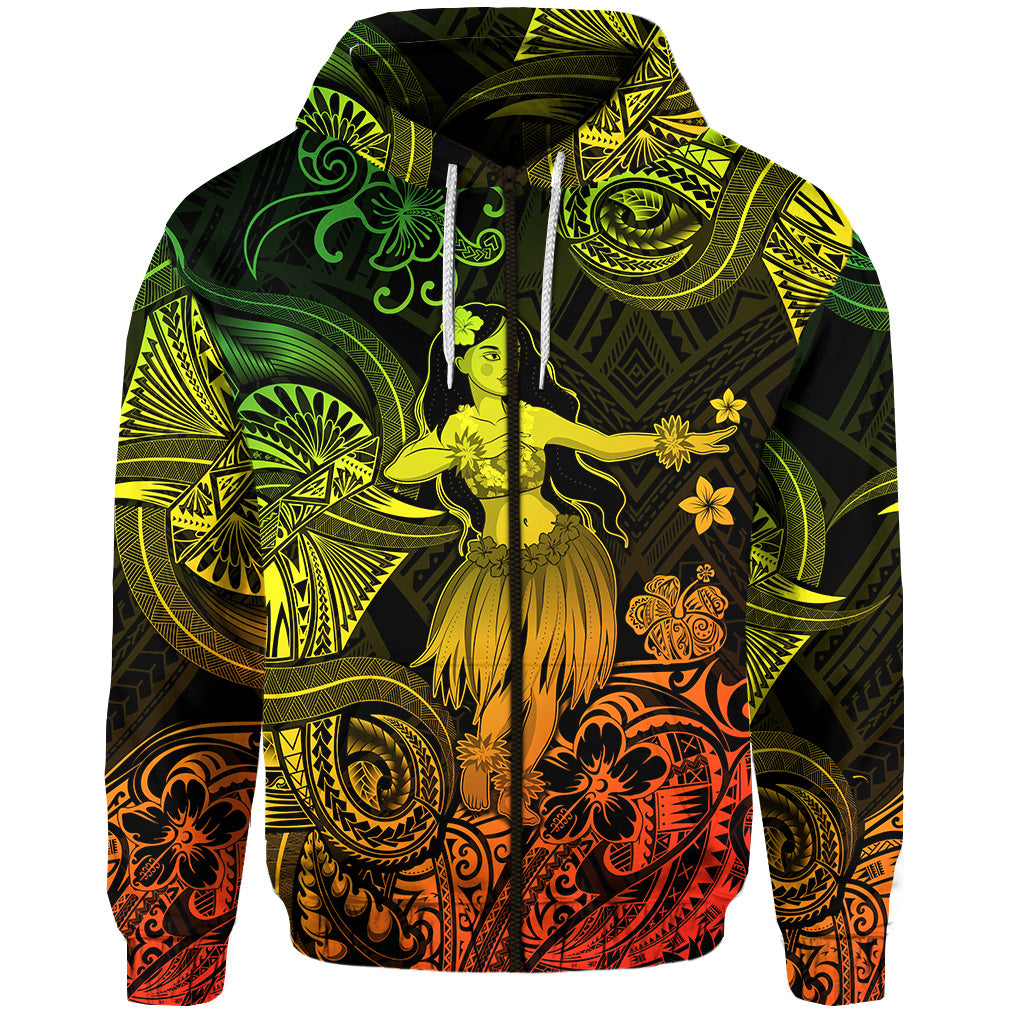 Hawaii Hula Girl Polynesian Zip Hoodie Unique Style Reggae LT8 - Polynesian Pride