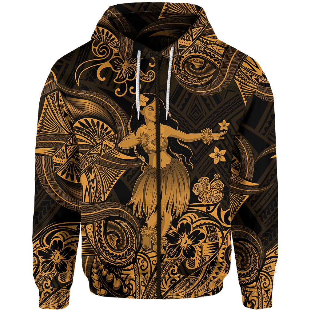 Hawaii Hula Girl Polynesian Zip Hoodie Unique Style Gold LT8 - Polynesian Pride