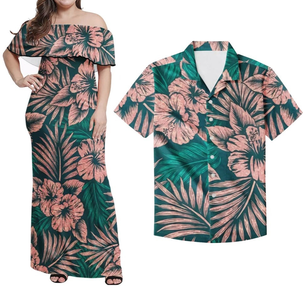 Polynesian Hawaiian Set Summer Spring Matching Dress and Hawaiian Shirt - Polynesian Pride