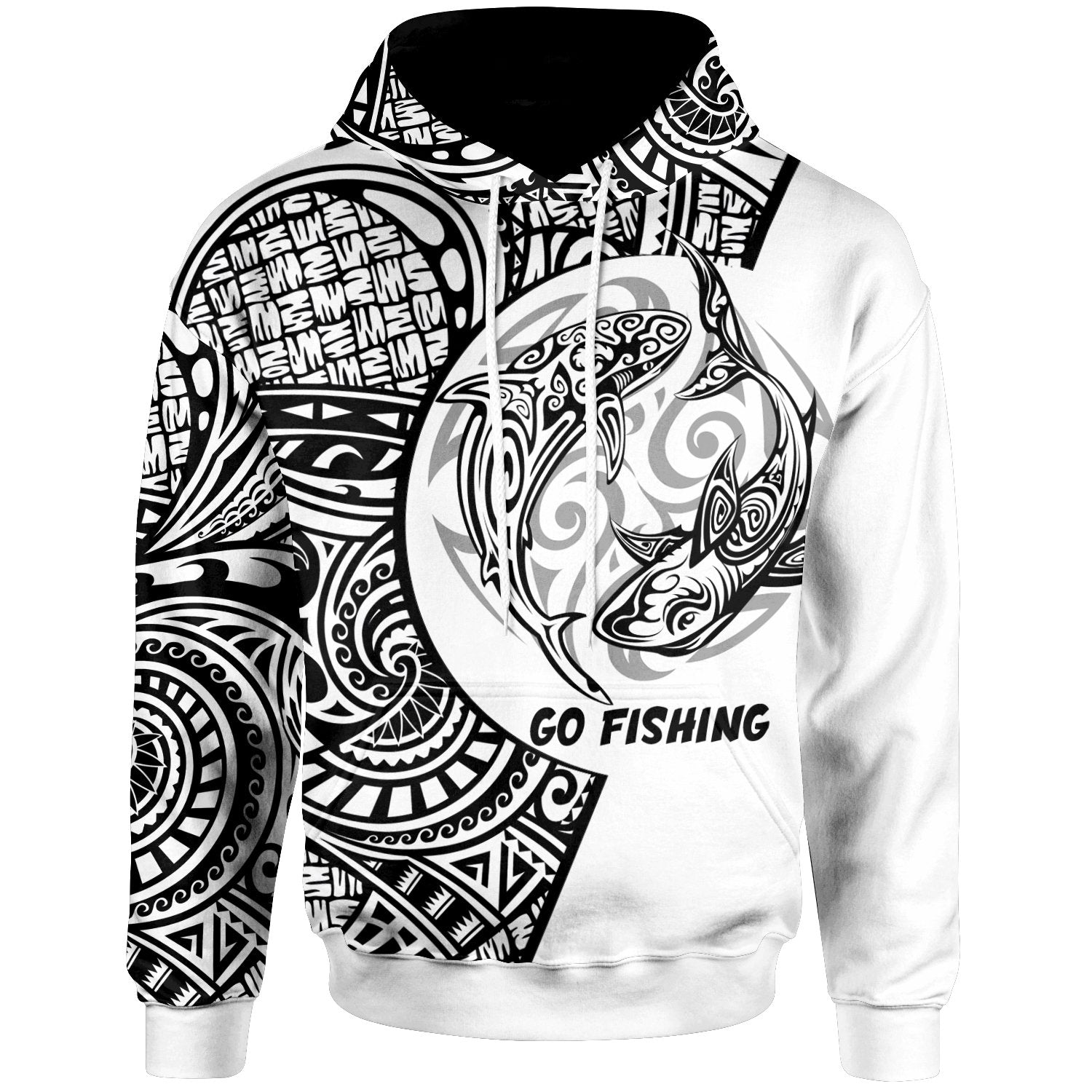 Polynesian Hoodie Fishing Makes Me Happy Unisex White - Polynesian Pride