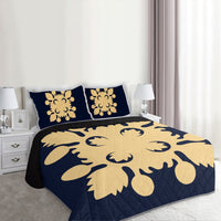 Hawaiian Royal Pattern Quilt Bed Set - Indigo - D2 Style - AH - Polynesian Pride