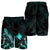 Papua New Guinea Polynesian Men's Shorts - Turtle With Blooming Hibiscus Turquoise - Polynesian Pride