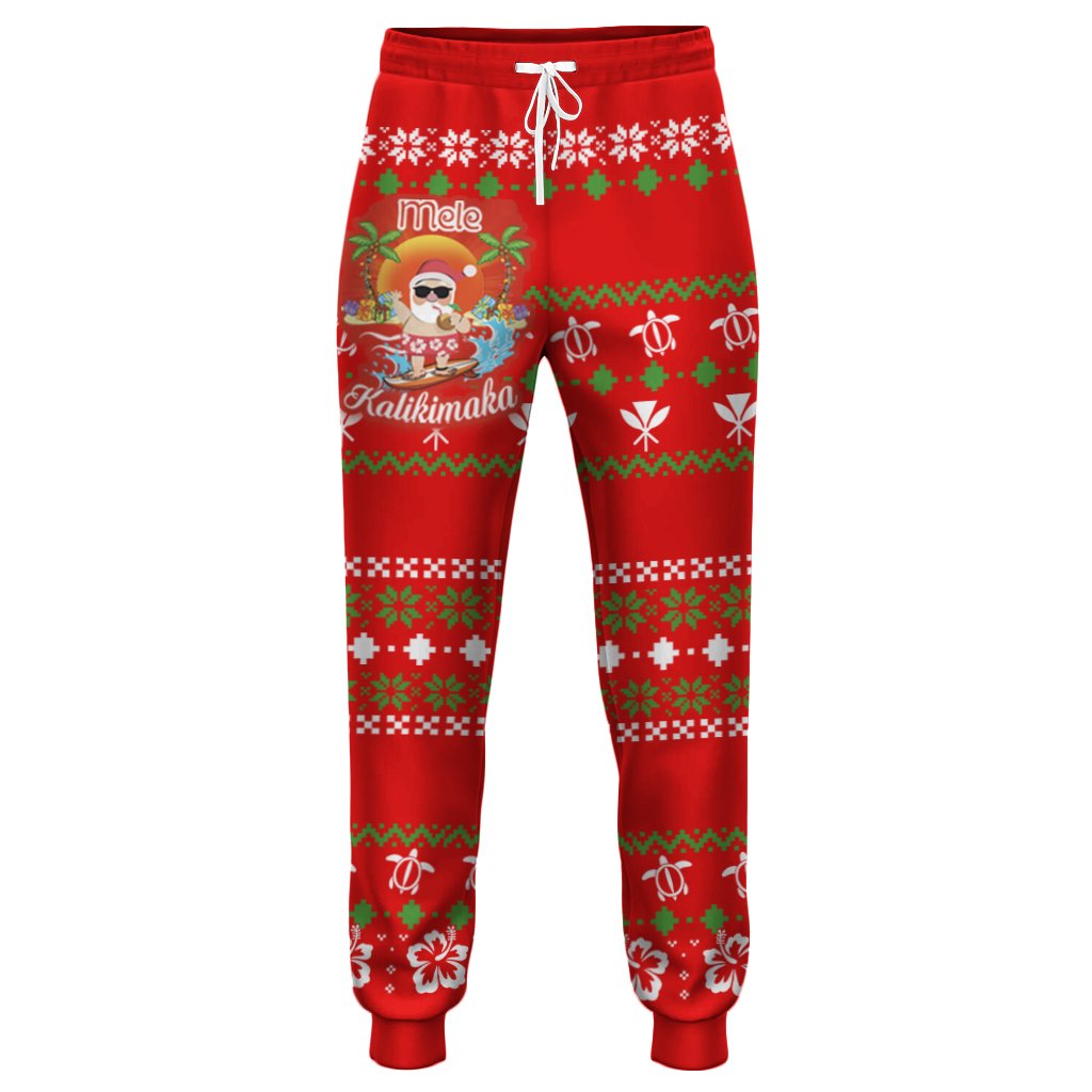 Hawaiian Santa Claus Mele Kalikimaka Joggers - Aviv Style - Red - AH Unisex Red - Polynesian Pride