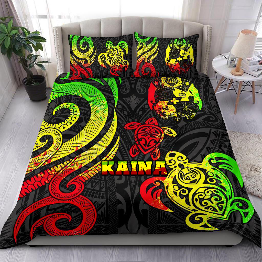 (kaina) Tonga Polynesian Bedding Set - Reggae Tentacle Turtle Reggae - Polynesian Pride