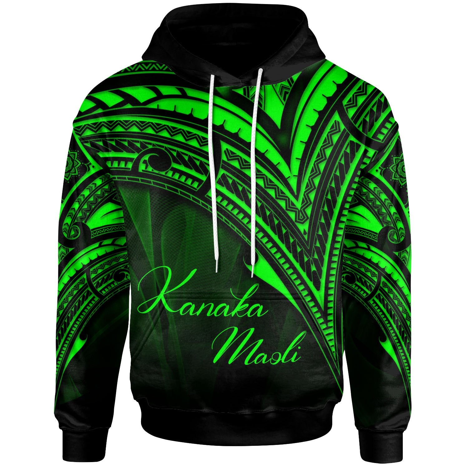 Hawaii Kanaka Maoli Hoodie Green Color Cross Style Unisex Black - Polynesian Pride