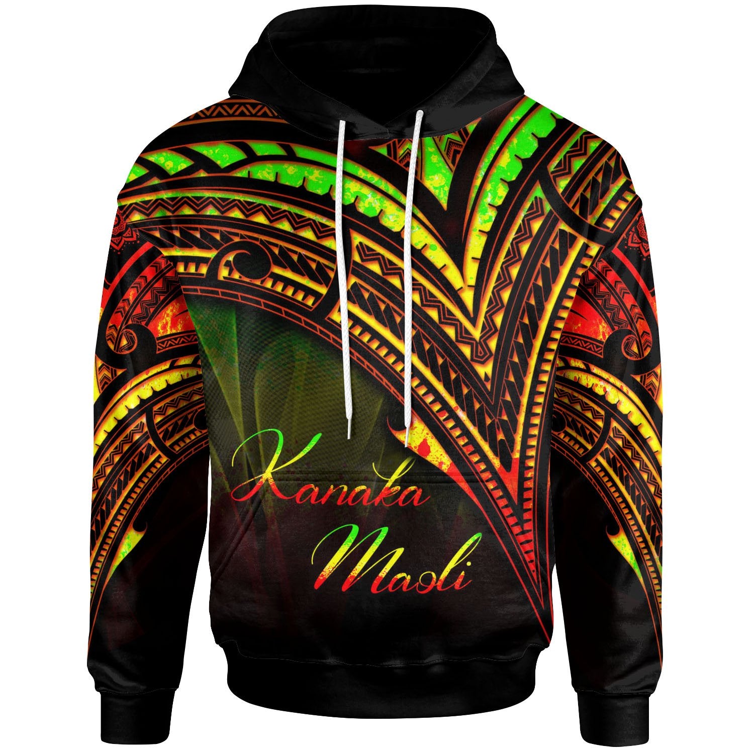 Hawaii Kanaka Maoli Hoodie Reggae Color Cross Style Unisex Black - Polynesian Pride