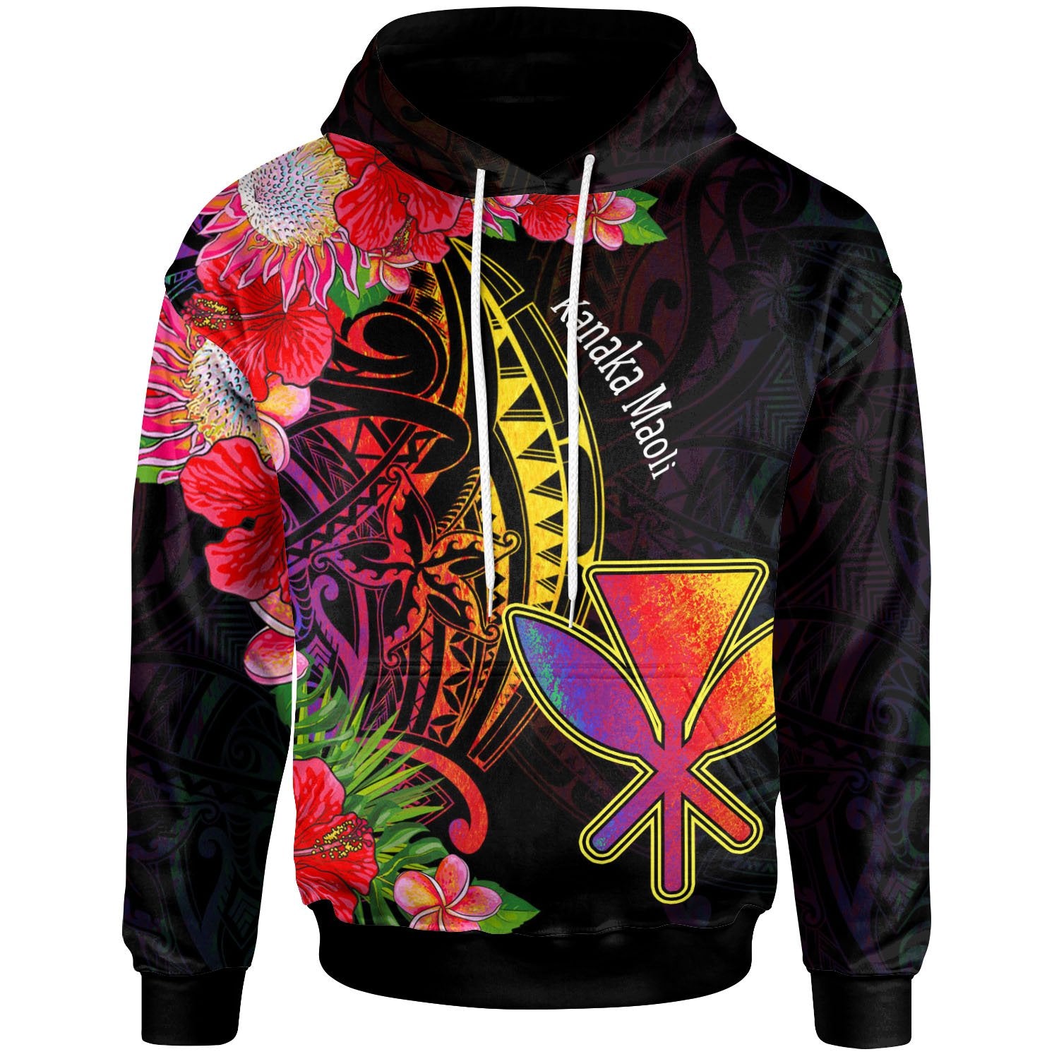 Hawaii Kanaka Maoli Hoodie Tropical Hippie Style Unisex Black - Polynesian Pride