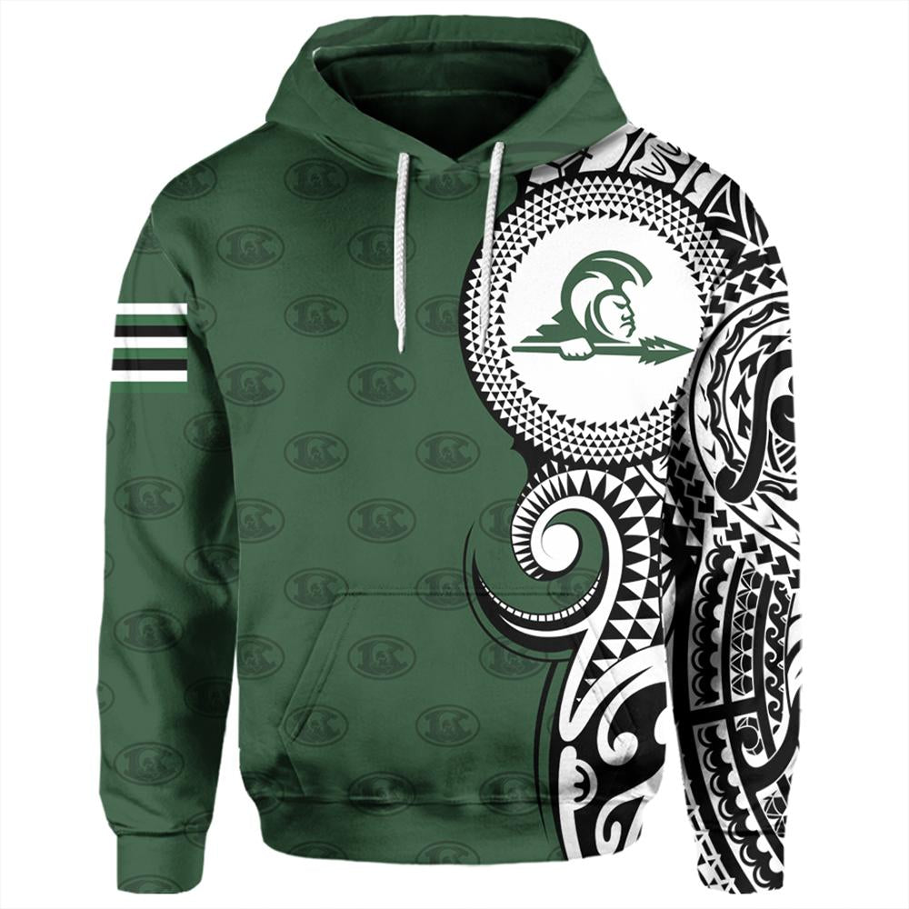 Custom Hawaii Hoodie Kapaa High Tribal Kakau Pullover Hoodie Unisex Green - Polynesian Pride