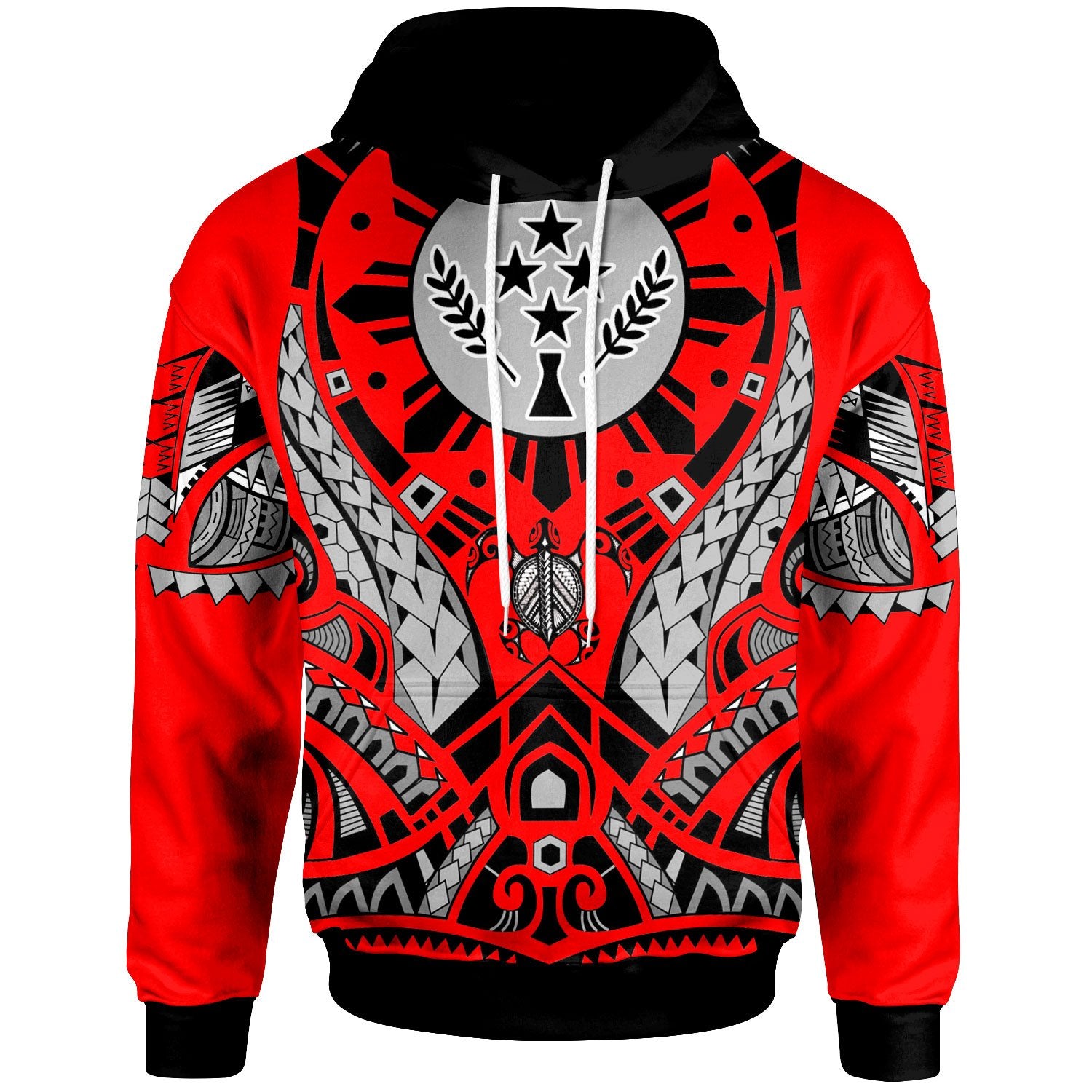 Kosrae Hoodie Tribal Sun Tattoo Red Color Unisex Red - Polynesian Pride