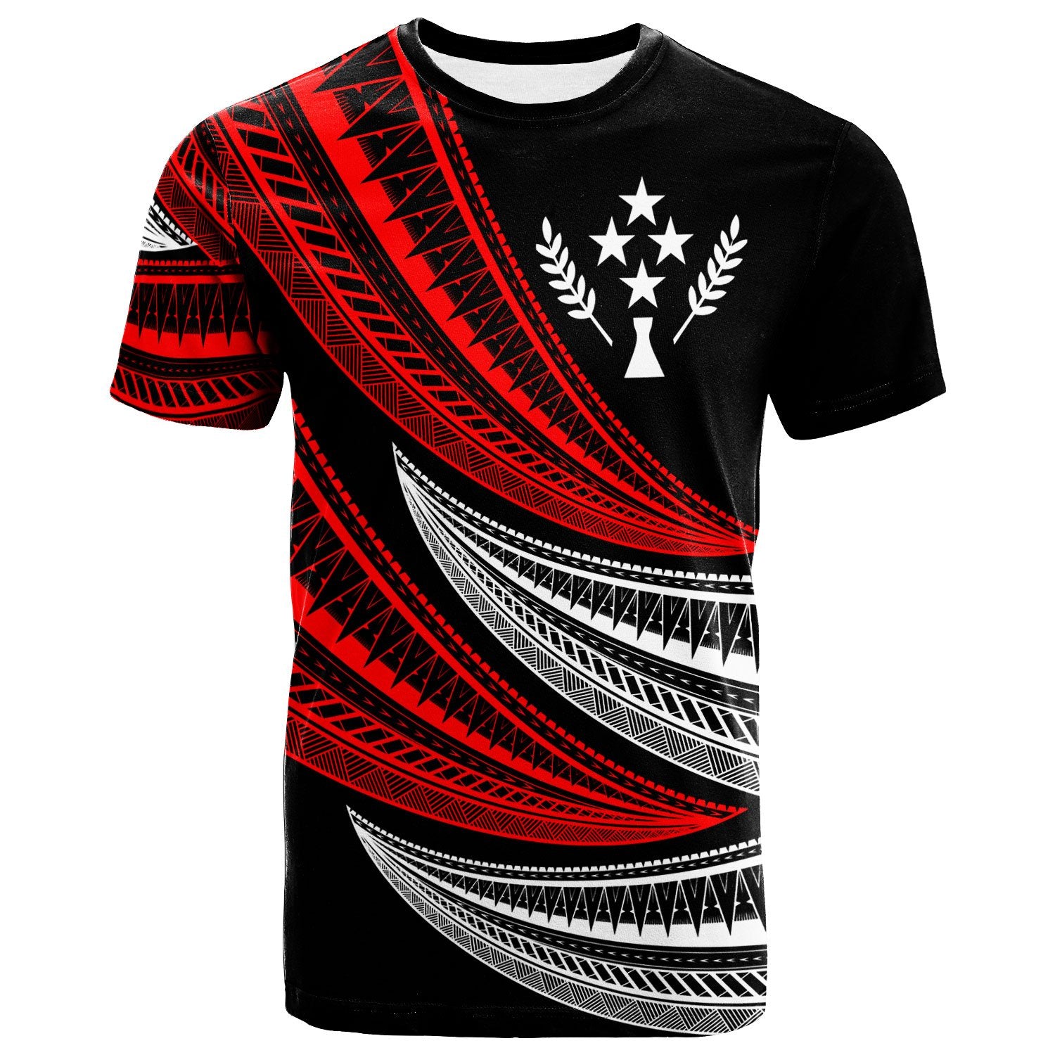 Kosrae CustomT Shirt Wave Pattern Alternating Red Color Unisex Black - Polynesian Pride