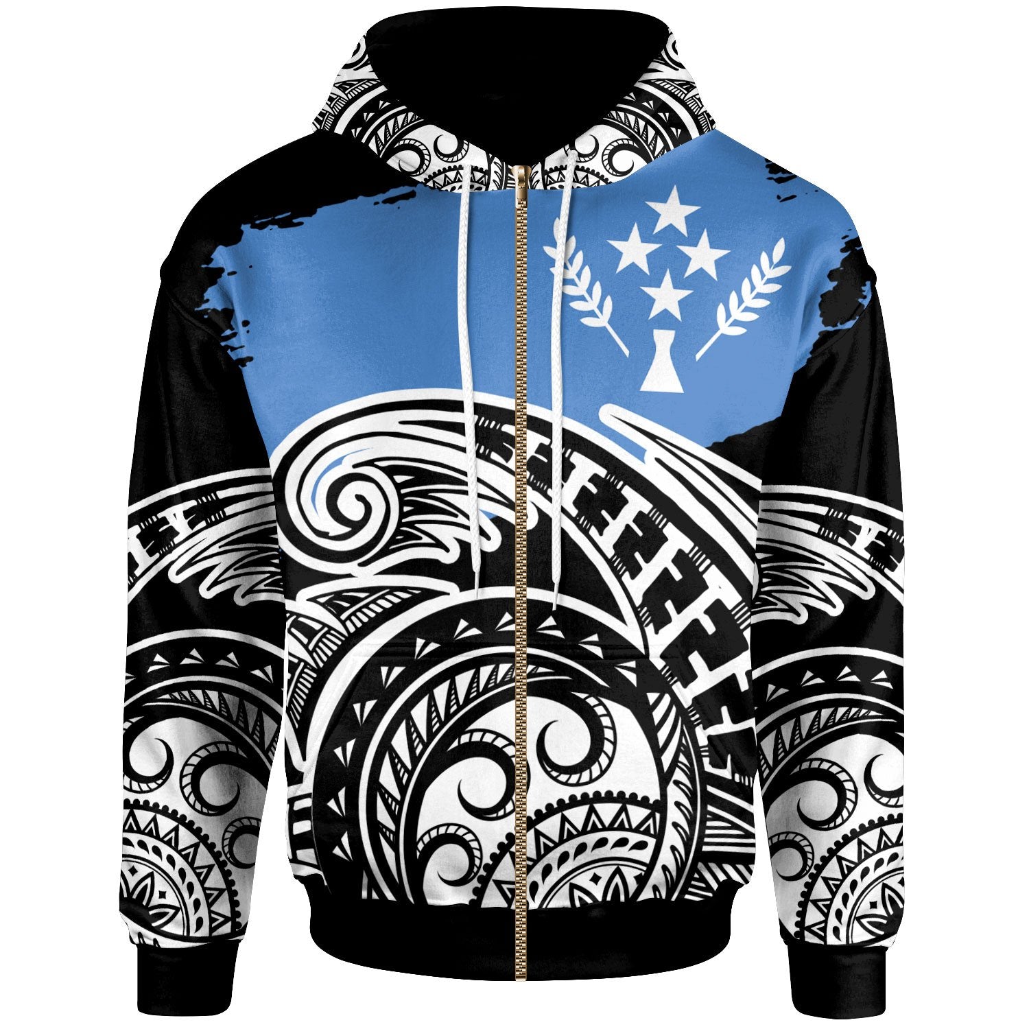 Kosrae Custom Zip Hoodie Ethnic Style With Round Black White Pattern Unisex Black - Polynesian Pride