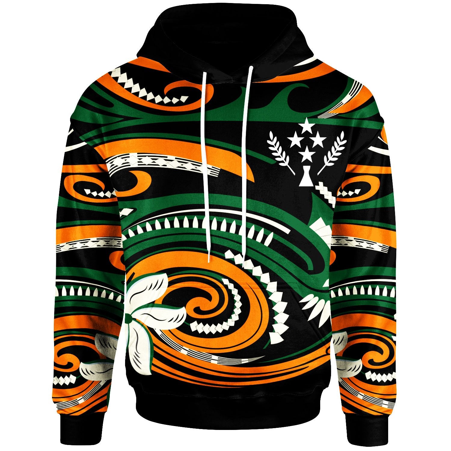 Kosrae Hoodie Vortex Style Unisex Green Orange - Polynesian Pride