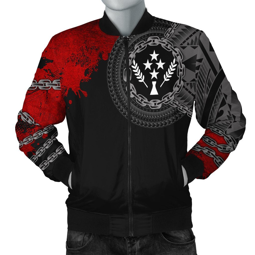 Kosrae Polynesian Men's Bomber Jacket - Polynesian Chain Style Black - Polynesian Pride