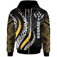 Kosrae Zip Hoodie Kosrae Strong Fire Pattern Gold Unisex Black - Polynesian Pride