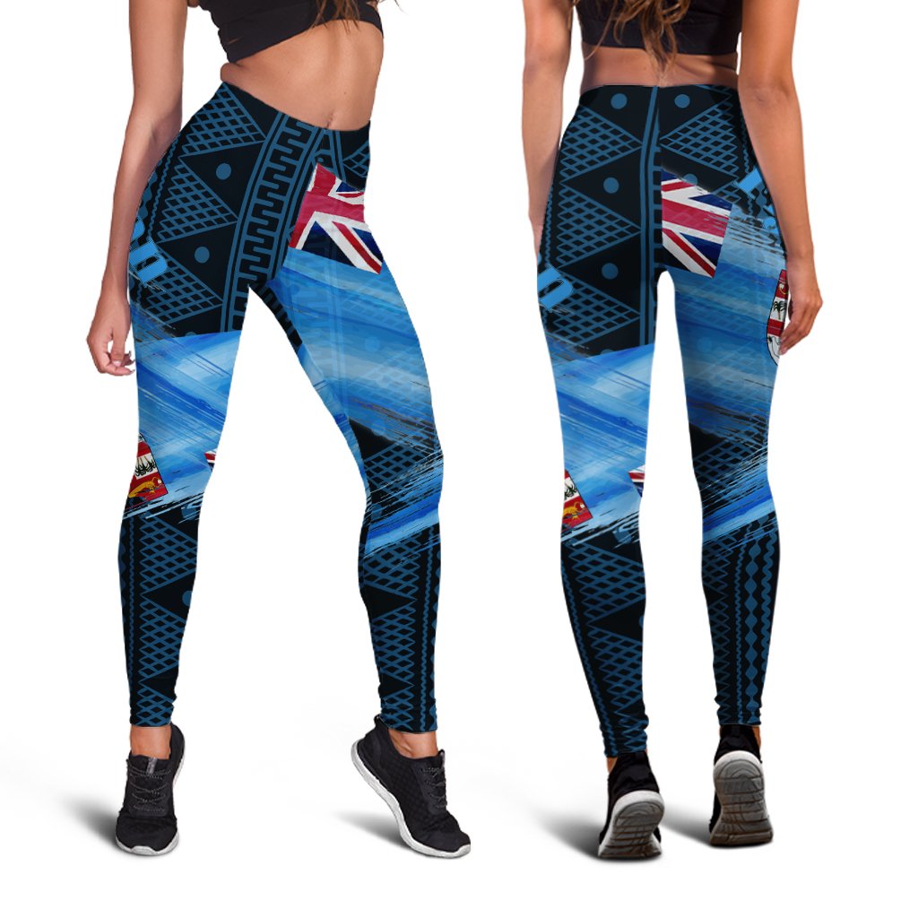 Fiji Leggings - Fijian Flag In Brush - Polynesian Pride