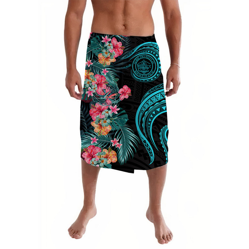 Palau Lavalava Tropical Flowers With Polynesian Pattern LT14 Black - Polynesian Pride LLC