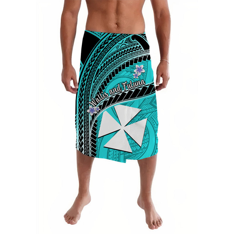 Wallis And Futuna Lavalava Plumeria Flowers With Turquoise Polynesian Pattern LT14 Turquoise - Polynesian Pride