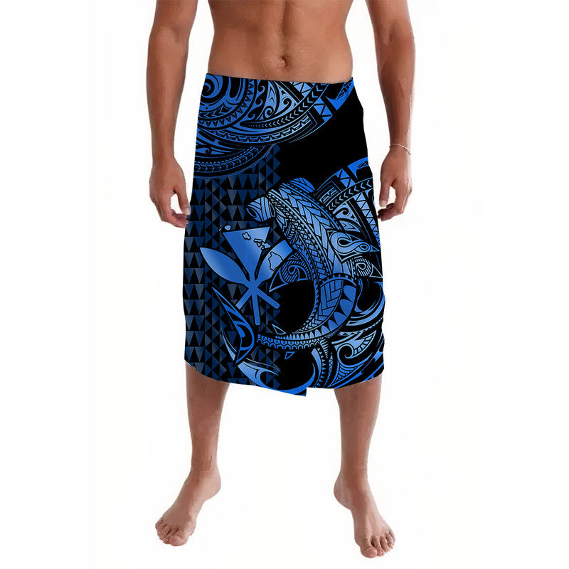 Hawaii Hammerhead Shark Lavalava Polynesian Kakau With Kanaka Blue LT14 Blue - Polynesian Pride