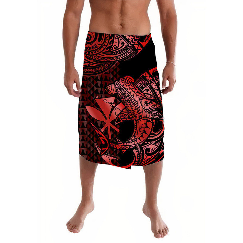 Hawaii Hammerhead Shark Lavalava Polynesian Kakau With Kanaka Red LT14 Red - Polynesian Pride