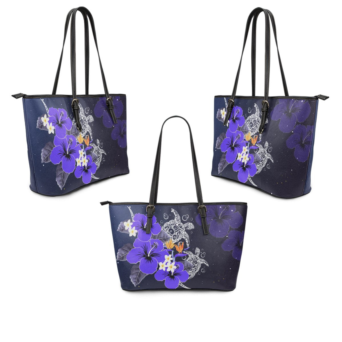 Hawaii Turtle Purple Hibiscus Polynesian Leather Tote - Anne Style - AH - Polynesian Pride