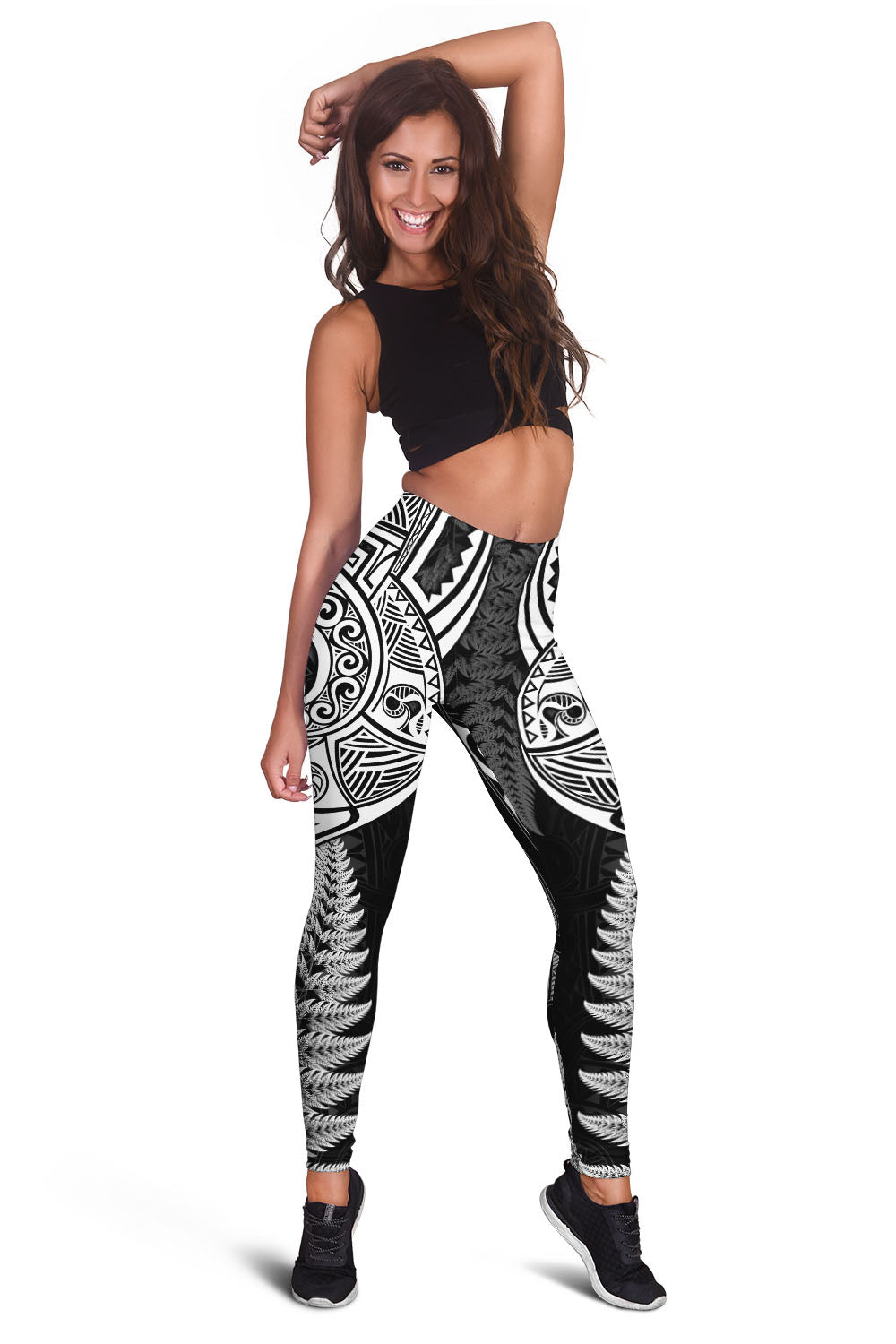 Maori Rugby Legging Tattoo Mix Fern Leaf LT6 Black - Polynesian Pride